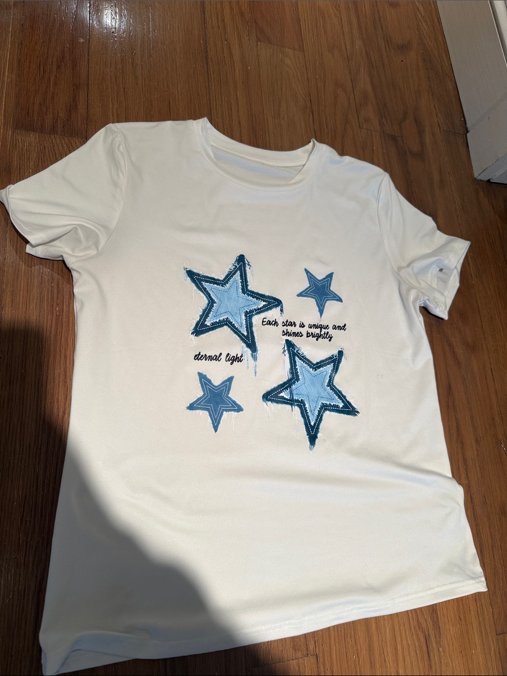 White Short Sleeve Tee with Blue Star Graphic
